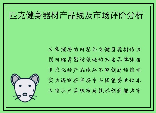 匹克健身器材产品线及市场评价分析