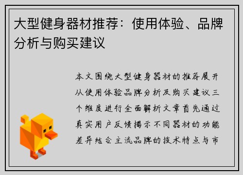 大型健身器材推荐：使用体验、品牌分析与购买建议
